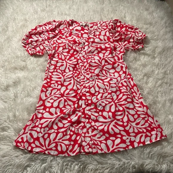 LOFT Rio Floral Balloon Sleeve Button Swing Dress - Picture 2 of 5